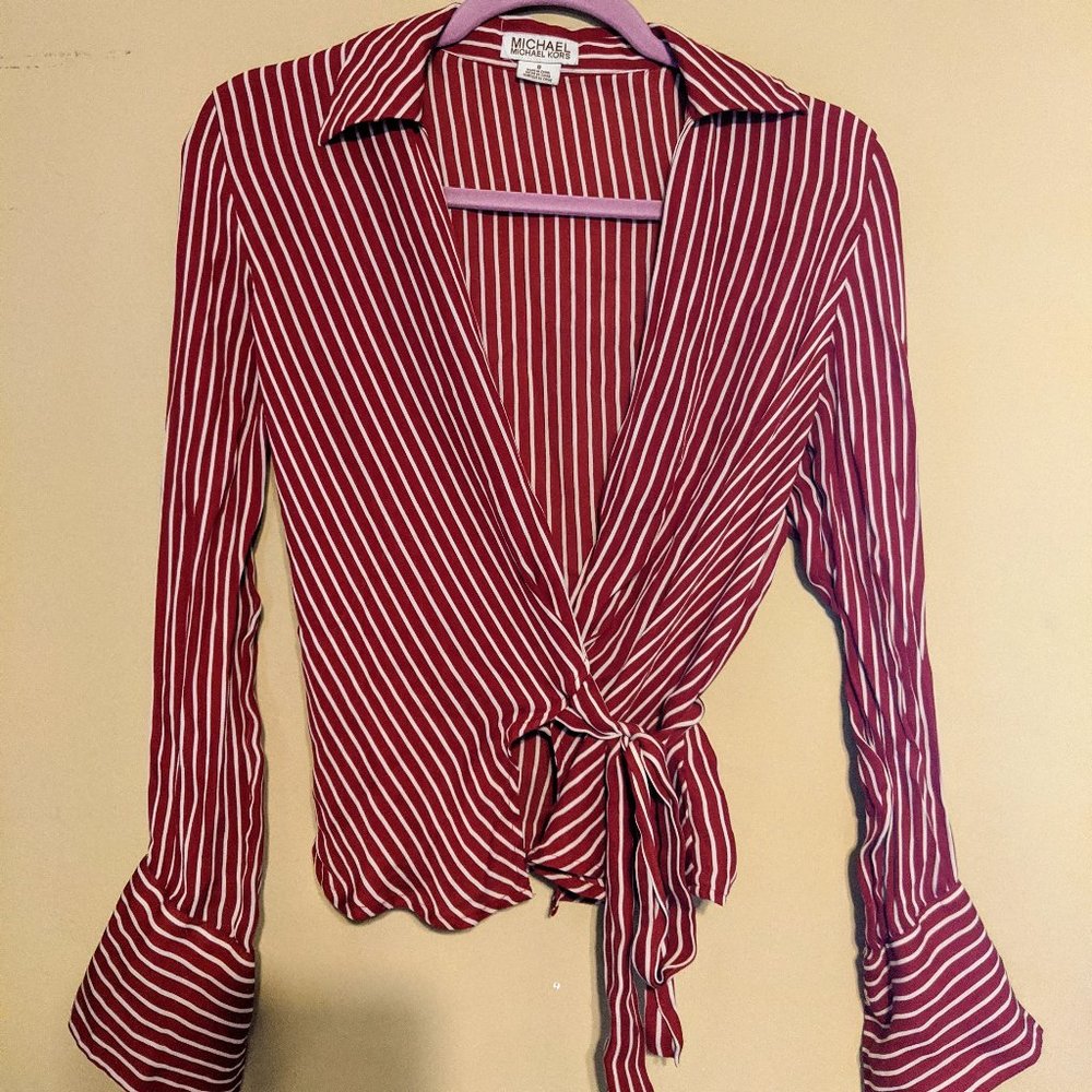 Red and white stripes long sleeve top.